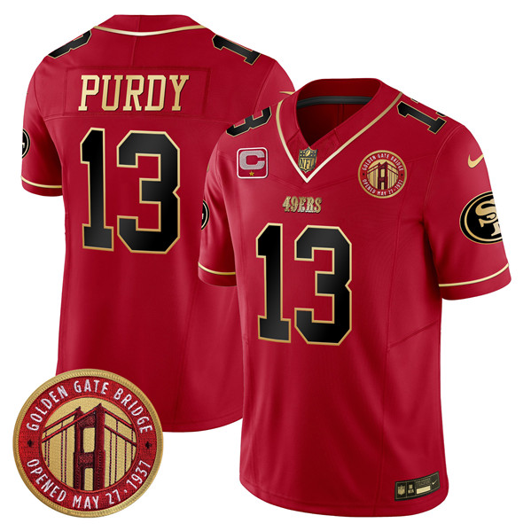 Men's San Francisco 49ers #13 Brock Purdy Red F.U.S.E. Golden Gate Bridge With 1-Star C Patch Scarlet Vapor Limited Stitched Football Jersey